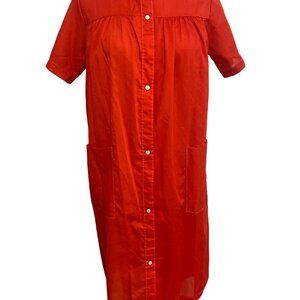 Vintage Red Carole Button-Up House Dress With Pockets - S